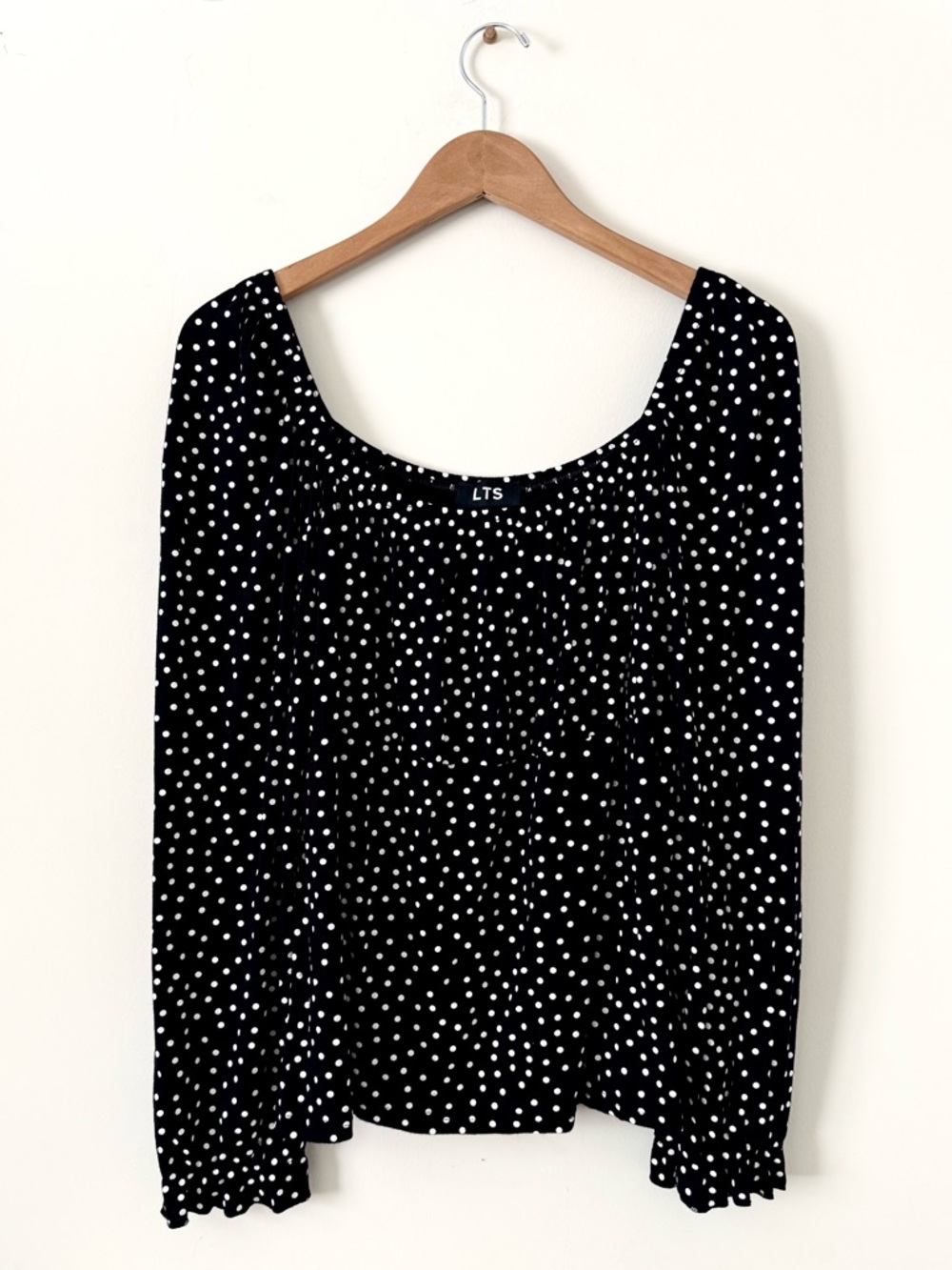 LTS Polka Dot Babydoll Ruffle Sleeve Flowy Blouse Black & White - Size XL